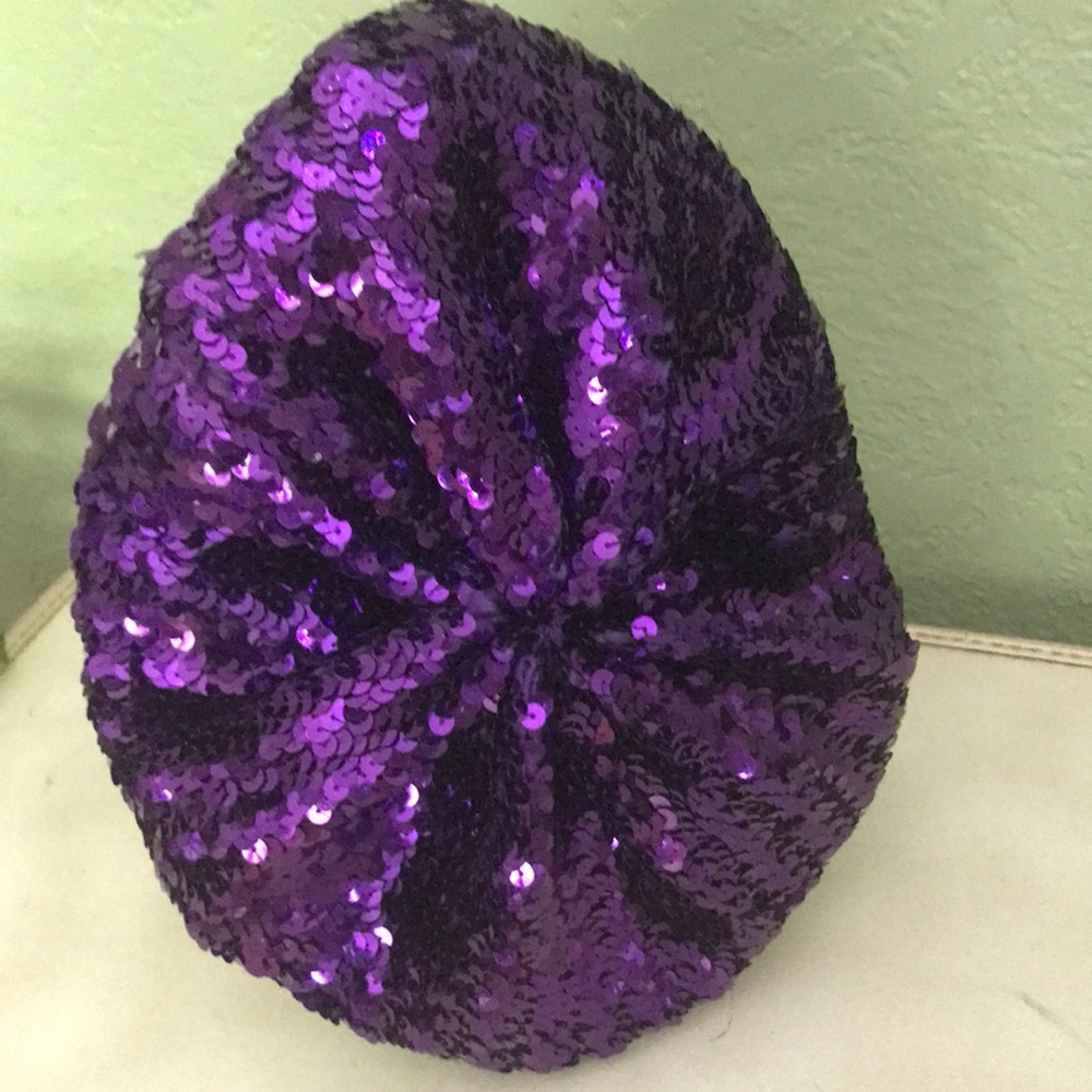Sparkly Sequin bling Purple Beret with Soft Flannel Lining.